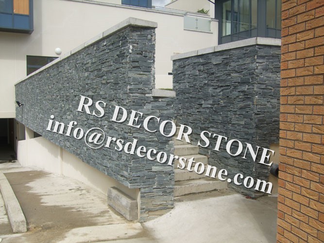 Black Slate Stacked Stone(With Cement And Mesh)