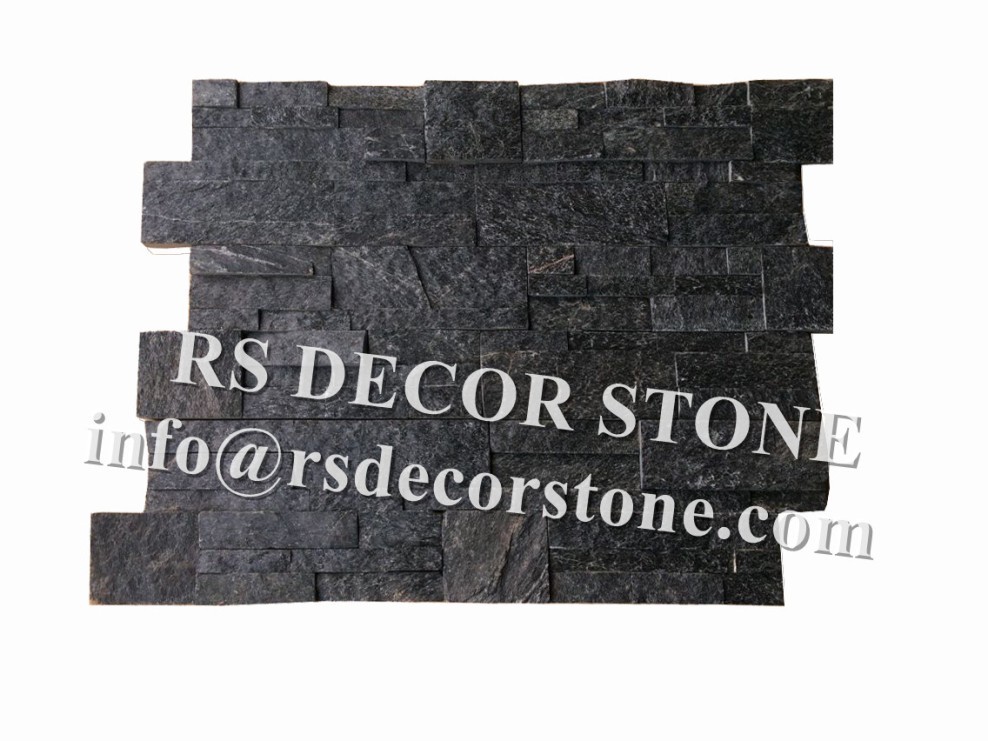 Black Quartzite S Shape Stone Wall Covering